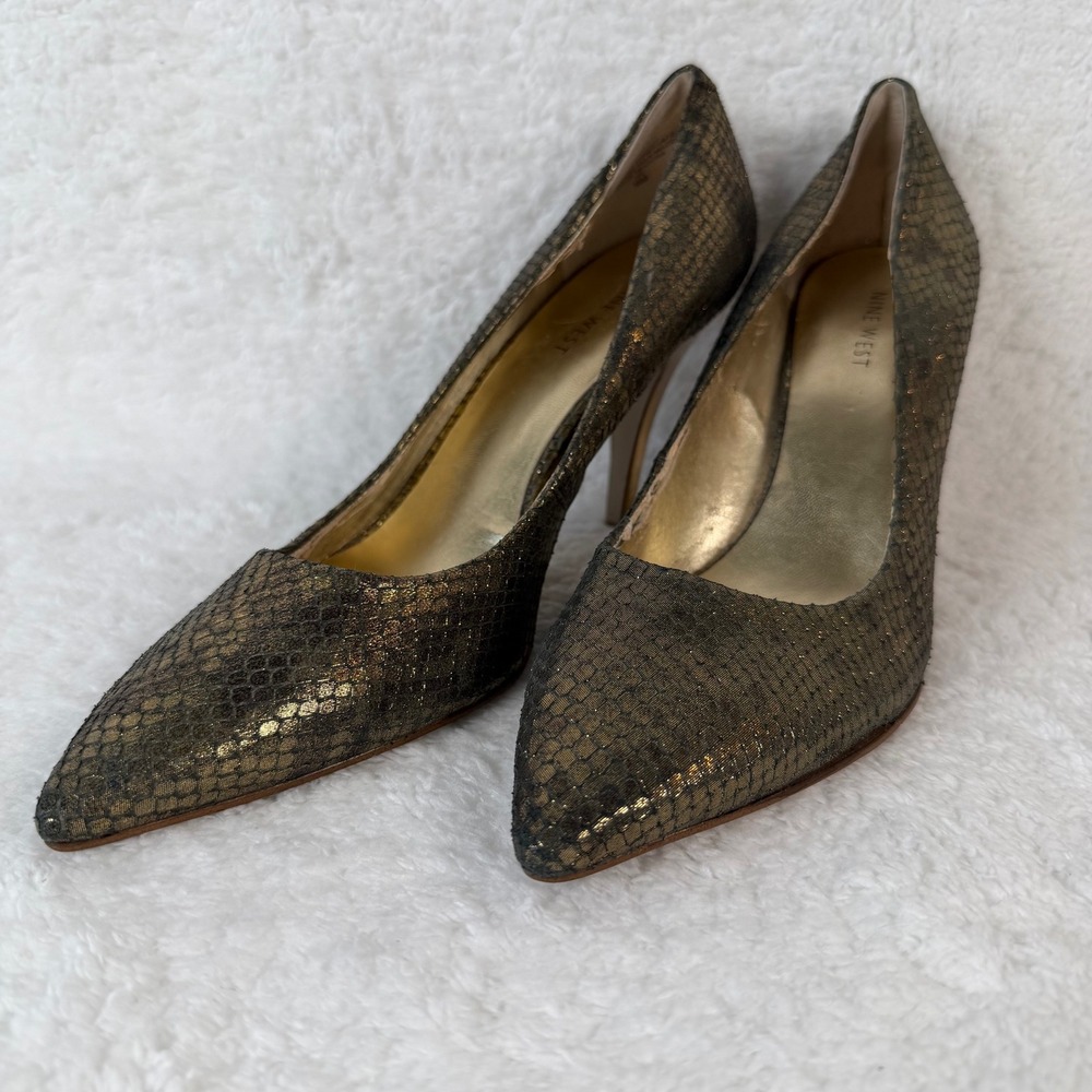 Nine West‎ Womens Gold Snake Embossed Stiletto Heels Pointed Toe Pumps Size 9
